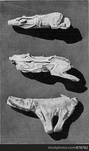 Sculptures on prehistoric bones, vintage engraved illustration. From the Universe and Humanity, 1910.
