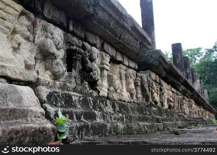 Sculptures on the wall of Audience Hall in Polonnaruwa, Sri Lanka