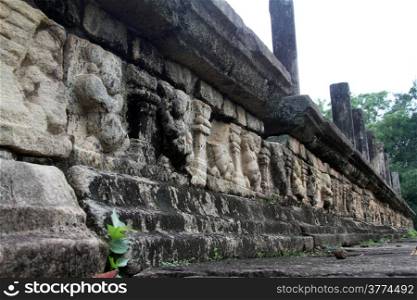 Sculptures on the wall of Audience Hall in Polonnaruwa, Sri Lanka