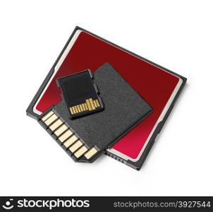 SD and Compact Flash Memory Cards iSolated on White Background. with clipping path