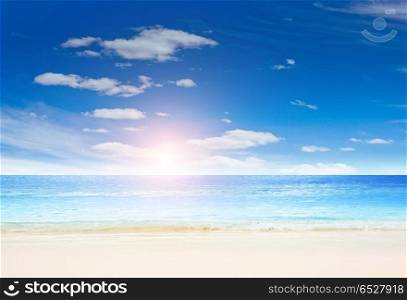 Sea and beach landscape. Sea and beach landscape, tropical sunrise outdoor scene. Sea and beach landscape