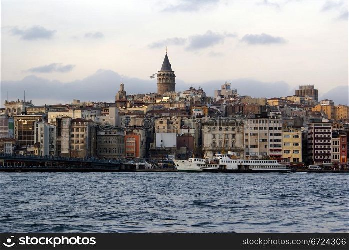 Sea and Galata tower in Istanbul,Turkey