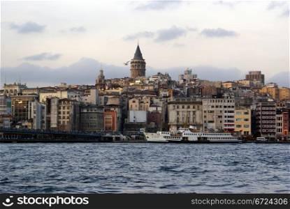 Sea and Galata tower in Istanbul,Turkey