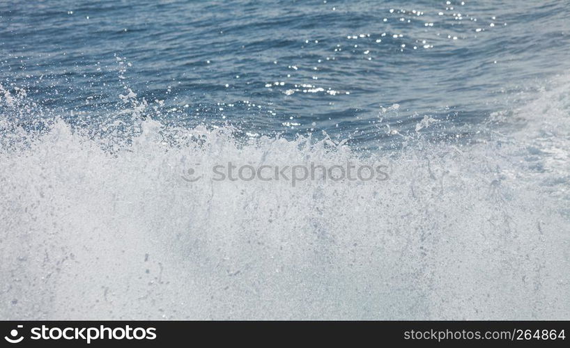 Sea and kielwater seen from ship, trail on the water after the ferry sail, wake of boat.. Trail on the water after the ferry sail