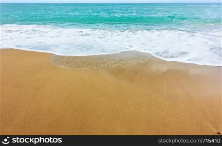 Sea and sandy beach -- background with large space for text