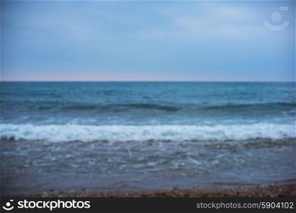 sea and sky. Blurred view from blue sea with waves and sky
