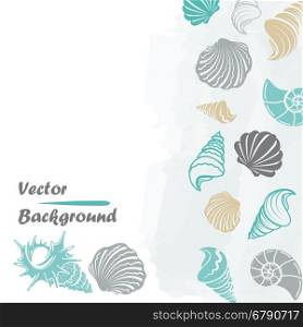 Sea background with colorful sea shells. Sea or ocean background with colorful sea shells and watercolor elements. ector illustration