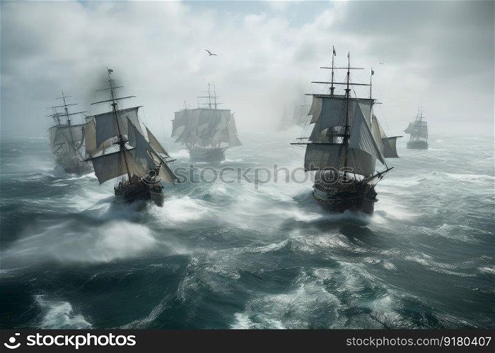 Sea battle ship. Ocean marine war. Generate Ai. Sea battle ship. Generate Ai