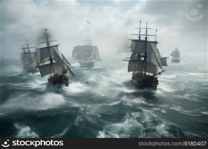 Sea battle ship. Ocean marine war. Generate Ai. Sea battle ship. Generate Ai
