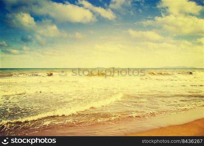 Sea beach and blue wave in summer with vinatge effect.