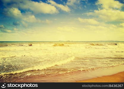 Sea beach and blue wave in summer with vinatge effect.