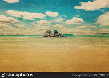 sea beach and sand clouds with canvas texture vintage background.
