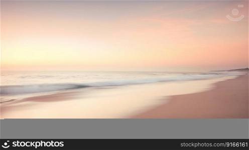 Sea beach at sunrise. Generative AI. High quality illustration. Sea beach at sunrise. Generative AI