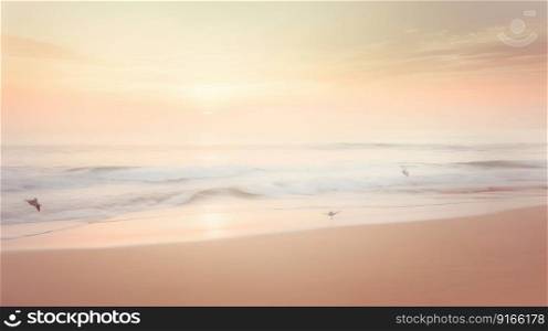 Sea beach at sunrise. Generative AI. High quality illustration. Sea beach at sunrise. Generative AI