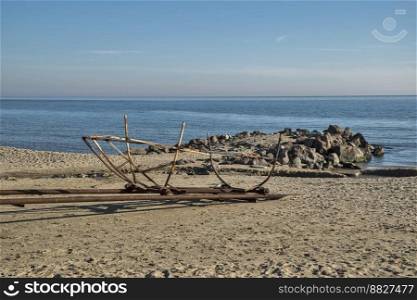 Sea beach with boat launching facility in clear sunny day