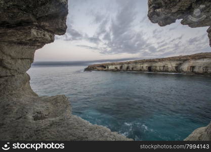 Sea caves near Cape Greko. Mediterranean Sea,Cyprus