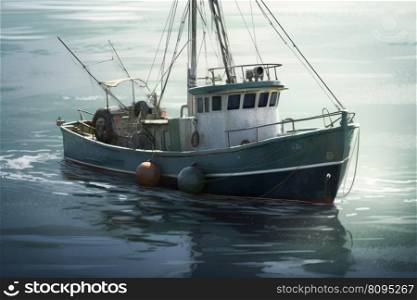 Sea fishing boat. Seafood net. Generate Ai. Sea fishing boat. Generate Ai