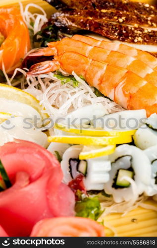 Sea food combination close-up background