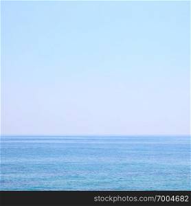 Sea horizon and clear light blue sky, may be used as background