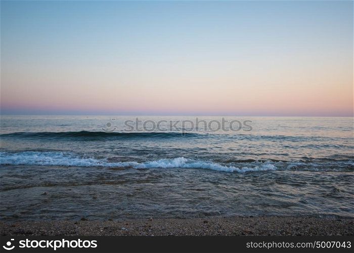 sea in the evening. Blue sea with waves in the evening