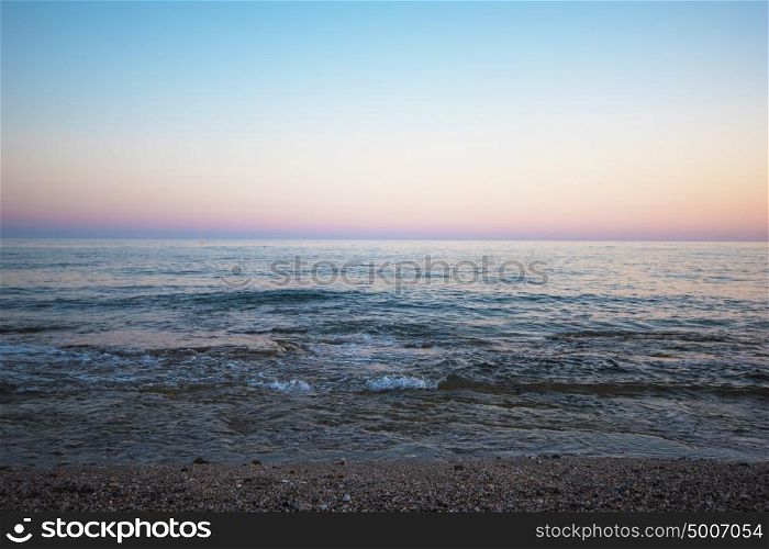 sea in the evening. Blue sea with waves in the evening