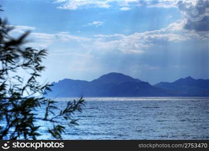 Sea landscape. A sea bay with picturesque mountains