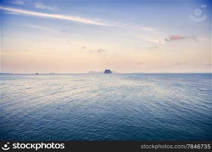 sea landscape with rock island, Gulf of Thailand at morning