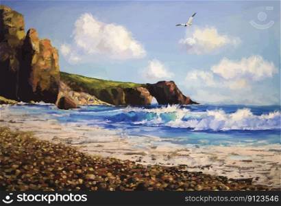 Sea landscape with seagull