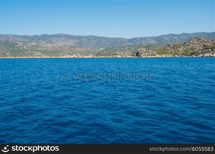 Sea, near ruins of the ancient city on the Kekova island, Turkey