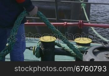Sea of Azov, Crimea - March 28, 2014: Staff members are transported by ship for a two-week shift at offshore gas production platform in the East-Kazantip field
