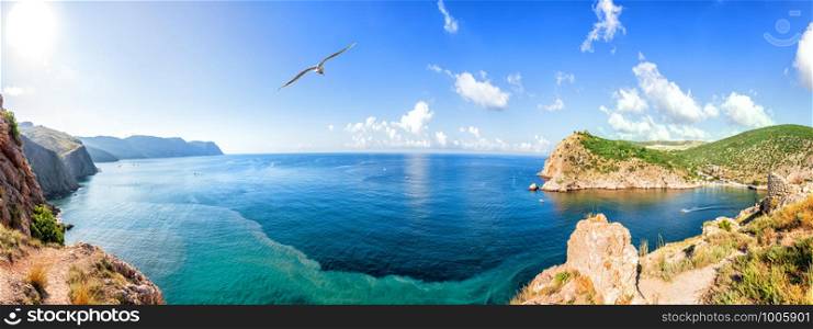 Sea panorama of the coast of Balaklava Bay, Crimea.. Sea panorama of the coast of Balaklava Bay, Crimea