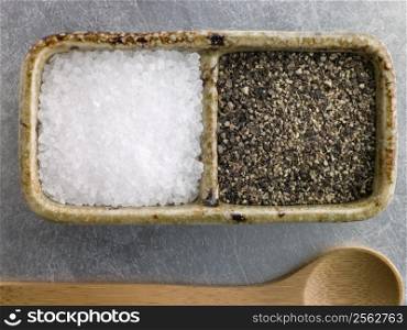 Sea Salt Crystals and Course Cracked Black Pepper