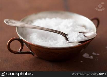 sea salt in vintage bowl and spoon