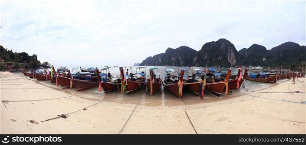 sea sky mountain thailand boats