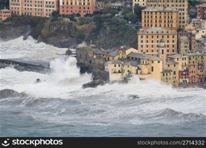 Sea storm in Camogli, Italy