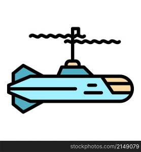 Sea submarine icon. Outline sea submarine vector icon color flat isolated. Sea submarine icon color outline vector