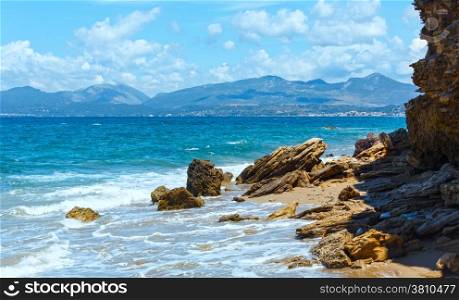 Sea summer view from beach (Greece, Lefkada, Ionian Sea).