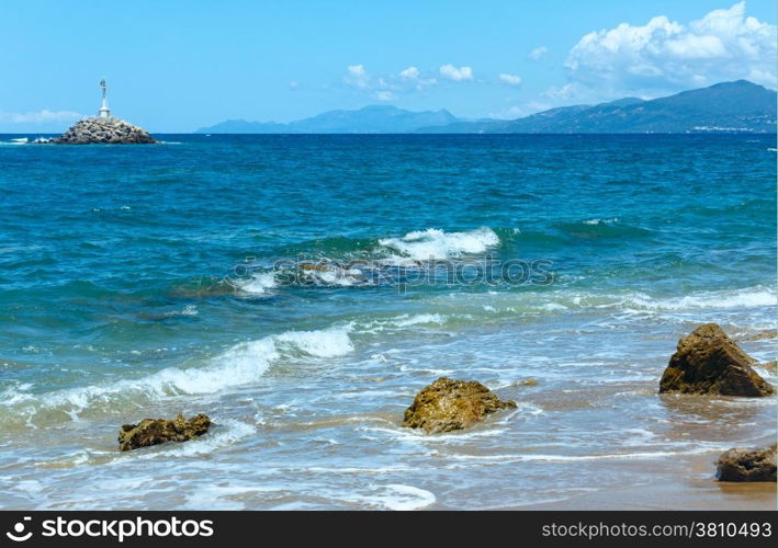 Sea summer view from beach (Greece, Lefkada, Ionian Sea).