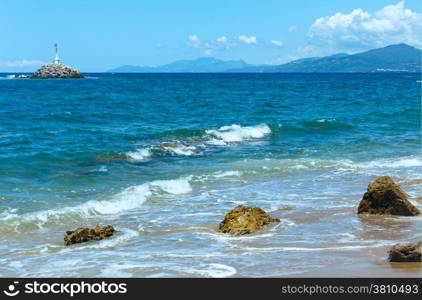 Sea summer view from beach (Greece, Lefkada, Ionian Sea).