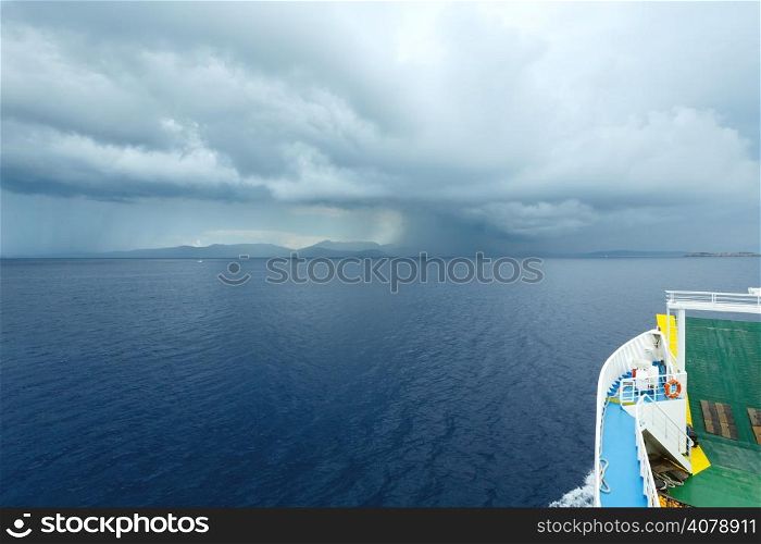 Sea summer view with stormy sky from train ferry on way from Kefalonia to Ithaca(Greece)