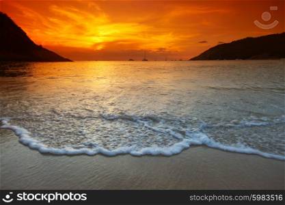 Sea sunset. Beautiful sunset with orange sky over blue sea