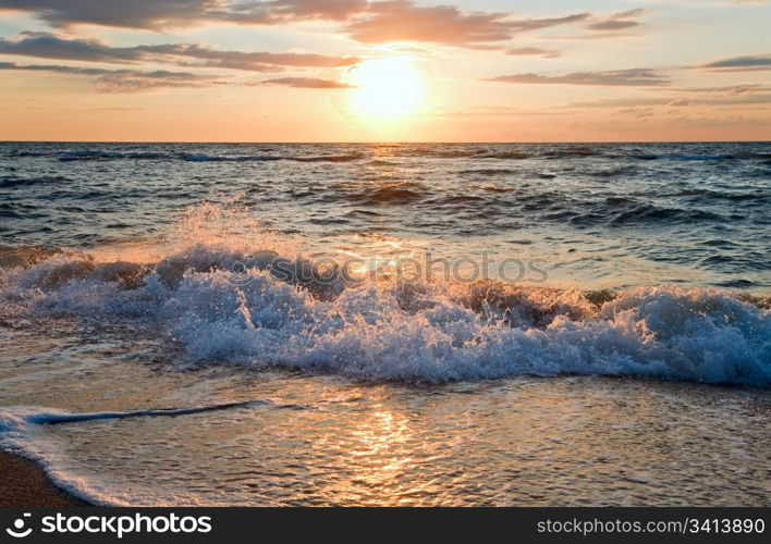 Sea sunset surf great wave break on coastline