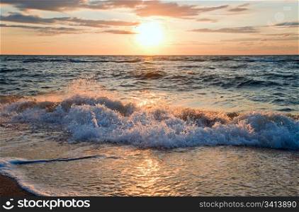 Sea sunset surf great wave break on coastline