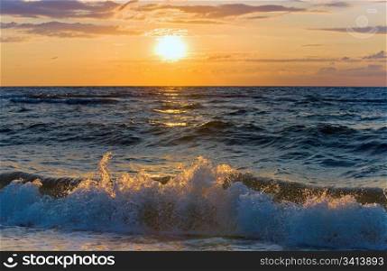 Sea sunset surf great wave break on coastline
