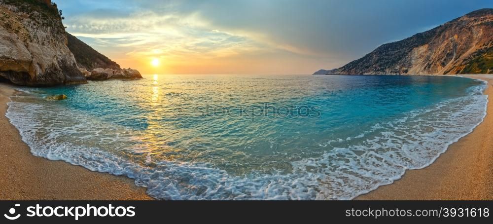 Sea sunset view from Myrtos Beach (Greece, Kefalonia, Ionian Sea).