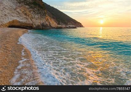 Sea sunset view from Myrtos Beach (Greece, Kefalonia, Ionian Sea).