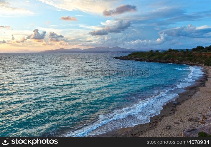 Sea sunset view from Mytikas Beach (Greece, Lefkada, Ionian Sea).