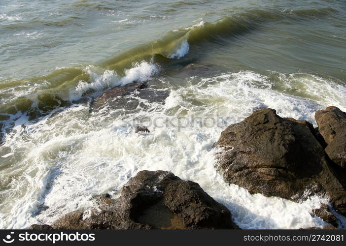 Sea surf great wave break on coastline