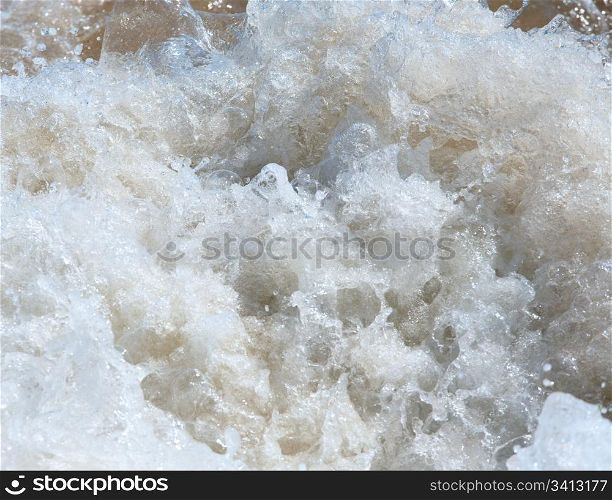 Sea surf great wave close-up (nature background)