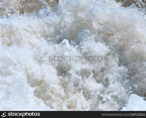 Sea surf great wave close-up (nature background)